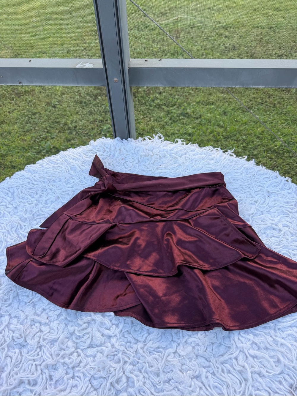 Forever 21 Satin Tiered Skater Skirt in Burgundy